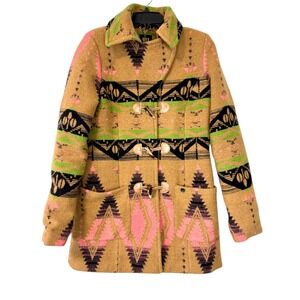 DEPT From the Heart Aztec Southwestern Blanket Wool Blend Toggle Coat Size L